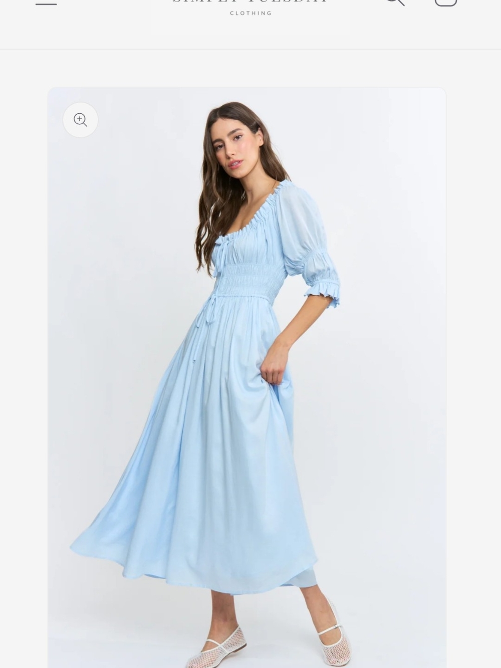 CAMILLA Light Blue Smocked Maxi Dress with Puff Sleeves